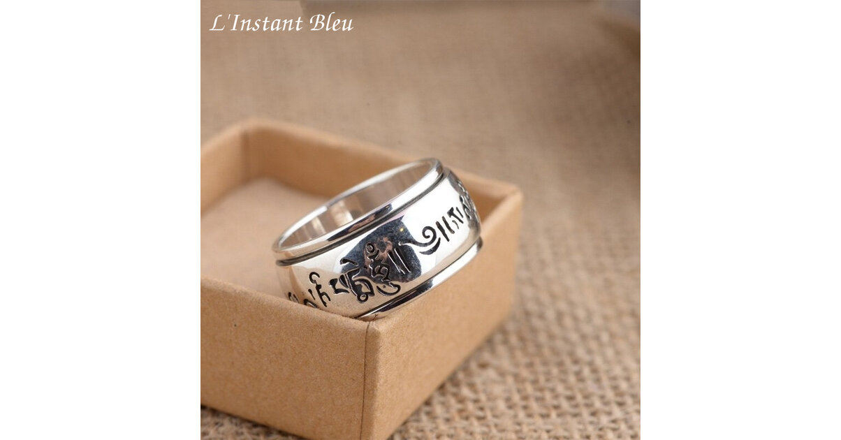 Bague Unisexe En Argent Tibétain Avec Inscription Om Mani Padme Hum - Taille Réglable, Neuf Avec étiquettes