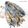 Echarpe style Bohème à fleurs « Aṣzāra » Pompons bleus-2.2