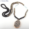 « Lhassā » Long collier ethnique en Jaspe léopard et Pierre de lave-1.1