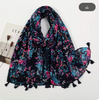 Echarpe Kérala Floral Bleu-Noir-Rose -1