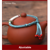 Bracelet« Om Mani Padmé Hûm » Coton et Argent- Ajustable