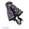 Echarpe ethnique « Kālī », Style Bohème Plumes et Pompons – mod 1-A