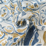 Echarpe style Bohème à fleurs « Aṣzāra » Pompons bleus-5