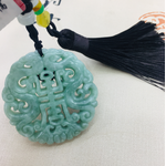 Pendentif Ethnique « Śalabhā » en Jade sur cordon avec pompon-3