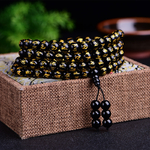 Obsidienne-naturelle-Six-mots-bronzant-108-perles-Bracelet-bijoux-de-mode-avec-de-nombreuses-couches-Bracelets