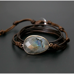 Bracelet bohème « Bḥāgavad » Esprit protecteur – en Cuir ciré et Labradorite-7