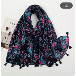 Echarpe Kérala Floral Bleu-Noir-Rose -1