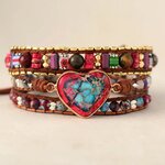Bracelet bohème «Mānasa» Esprit libre en Cuir et Coeur de Jaspe rose et bleu-1