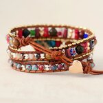 Bracelet bohème «Mānasa» Esprit libre en Cuir et Coeur de Jaspe rose et bleu-4