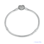 Bracelet en Argent, Fermoir cliquet, Maille Serpent - 4 modèles- Coussin Coeur Zircons