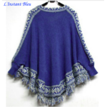 Pullover Poncho Style Boho « Anoki » - Bleu cobalt
