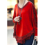 Pullover Poncho Style Boho « Anoki » - Rouge 2