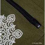 Sac Tapis Toile de couleur-Fleur brodée-poche vert détail 2