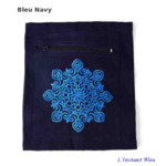 Sac Tapis Toile de couleur-Fleur brodée-poche Bleu navy