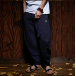 Pantalon de Yoga «  Dharma » Lin et Coton-Rubis- Bleu cobalt 3