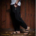 Pantalon de Yoga «  Dharma » Lin et Coton-Rubis- Bleu cobalt 4