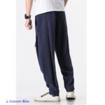 Pantalon de Yoga « Macao » en Coton naturel- Bleu cobalt 4