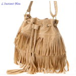 Sac bourse à franges «Tara » Style Boho chic- Sable