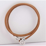 Bracelet cuir double « Gaṇāpatī  » en Argent- Camel