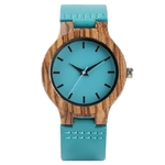 Dames-l-gantes-Creative-Bleu-Main-made-Quartz-Bois-Montre-V-ritable-Bracelet-En-Cuir-Simple