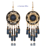 Boucles d’Oreilles Ethniques « Sītā » style Bohème- Bleu nuit