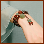 Bracelet Ethnique « Chandānā » Lotus Sacré - en Bois de Santal rouge et Jade naturel-2-