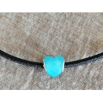 Collier cuir noir- Charm Coeur bleu-3