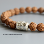 Bracelet Ethnique « Oṃ maṇipadme hūṃ » Rudraksha et Perle de prière-2
