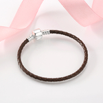100-Bracelets-de-corde-en-cuir-v-ritable-marron-925-femmes-en-argent-Sterling-tissent-des