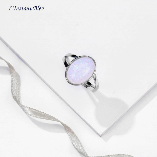 Bague contemporaine « Kāra » en Argent sterling et Opale précieuse blanche-3.1