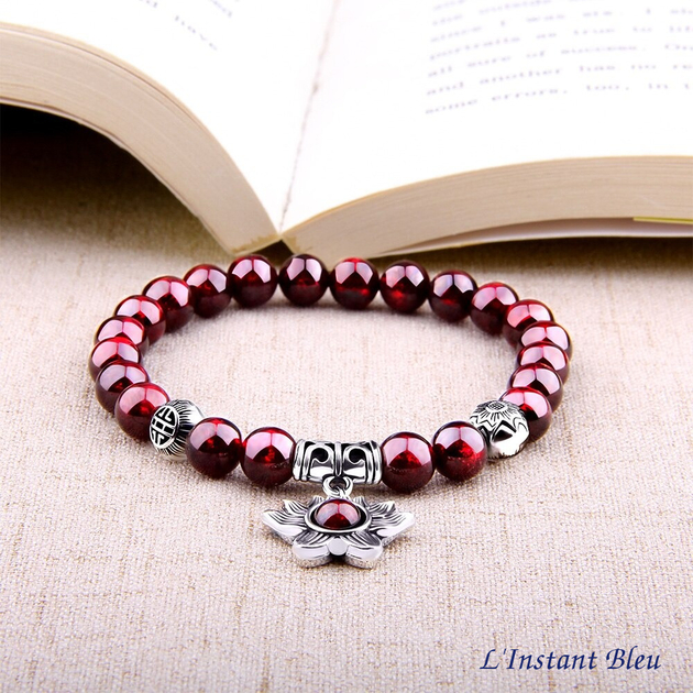 Bracelet bohème Tibétain « Sākshī » en Grenat-15.1