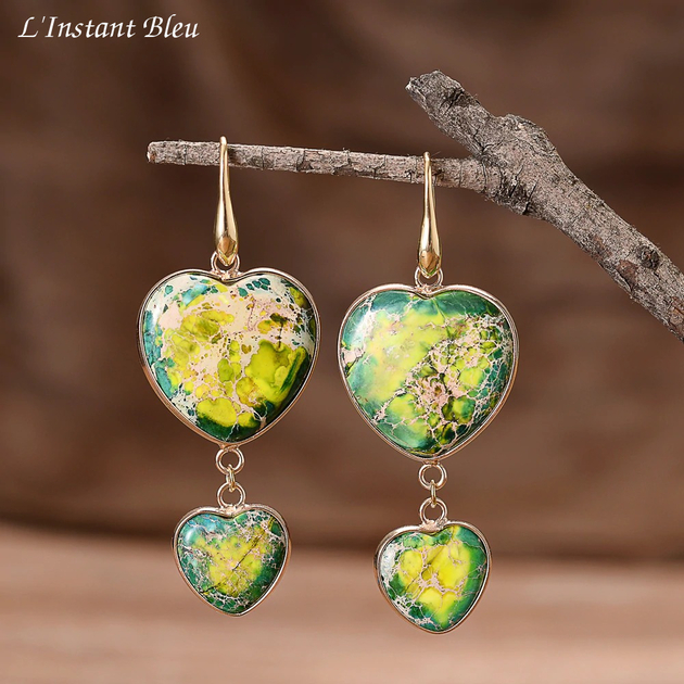 Boucles d’oreilles « Suṣumṇā »  en Jaspe Impérial  dit Océan-3.1