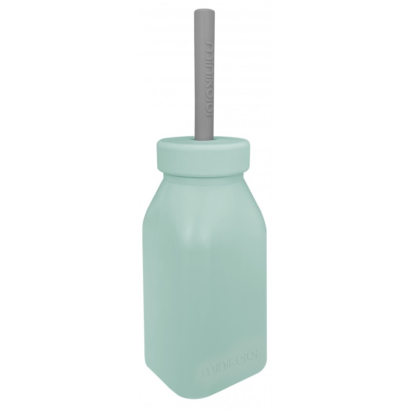 bouteille-dapprentissage-en-silicone-avec-paille-tilleul-minikoioi-l'atelier dyloma , mimizan plage , le repas de bébé