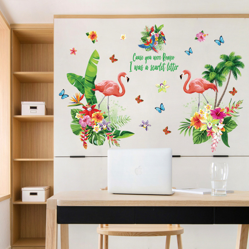 SK2024AB-Flamants-Roses-de-Bande-Dessin-e-Papier-Peint-Fond-D-coration-Supprime-TV-Canap-Salon