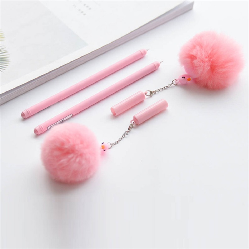 Stylo-flamant-rose-Balle-En-Peluche-0-5mm-Noir-Stylos-pour-l-cole-Chancellerie-gel-stylo