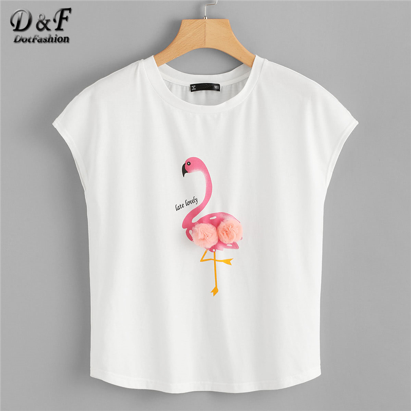 Dotfashion-Flamingo-Et-Lettre-Imprimer-Tee-2018-D-t-Col-Rond-Maille-Preppy-T-shirt-Femmes