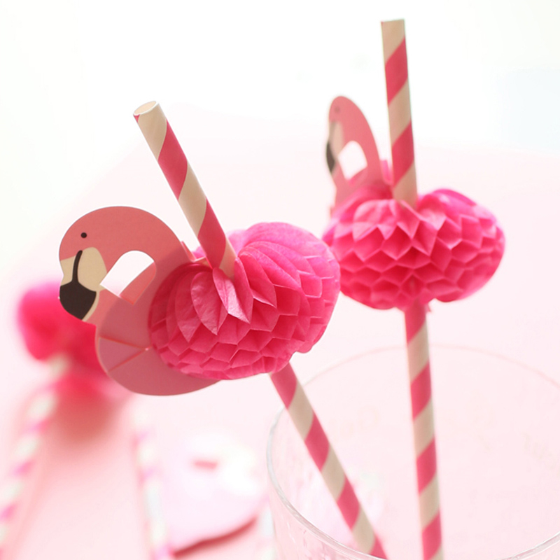 F-te-d-anniversaire-D-corations-Enfants-20-Pcs-Flamingo-Pailles-Flexible-En-Plastique-Potable-De