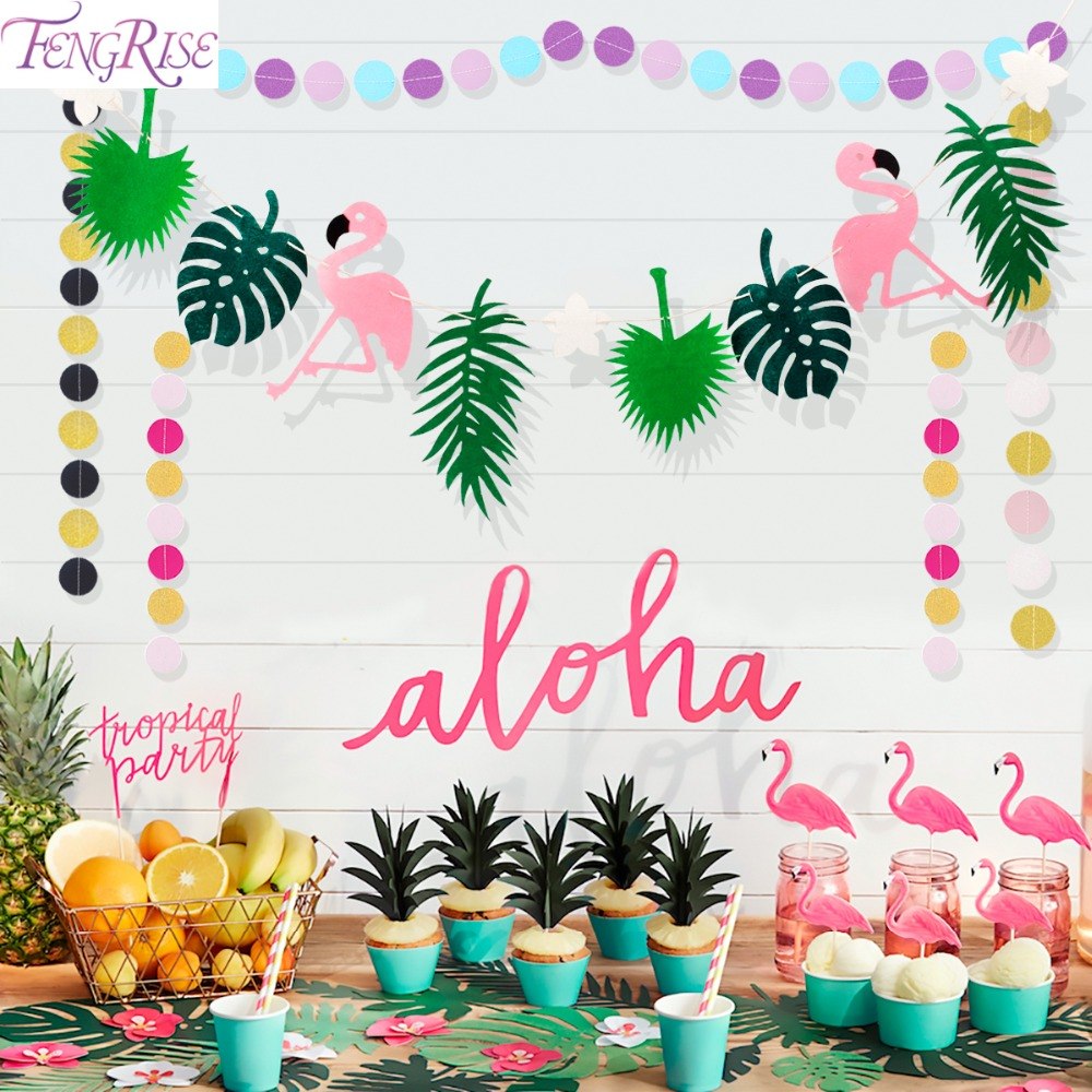 FENGRISE-Hawaii-Flamingo-Lunettes-Beach-Party-D-coration-Hawa-enne-D-ananas-Artificielle-Feuilles-De-Palmier