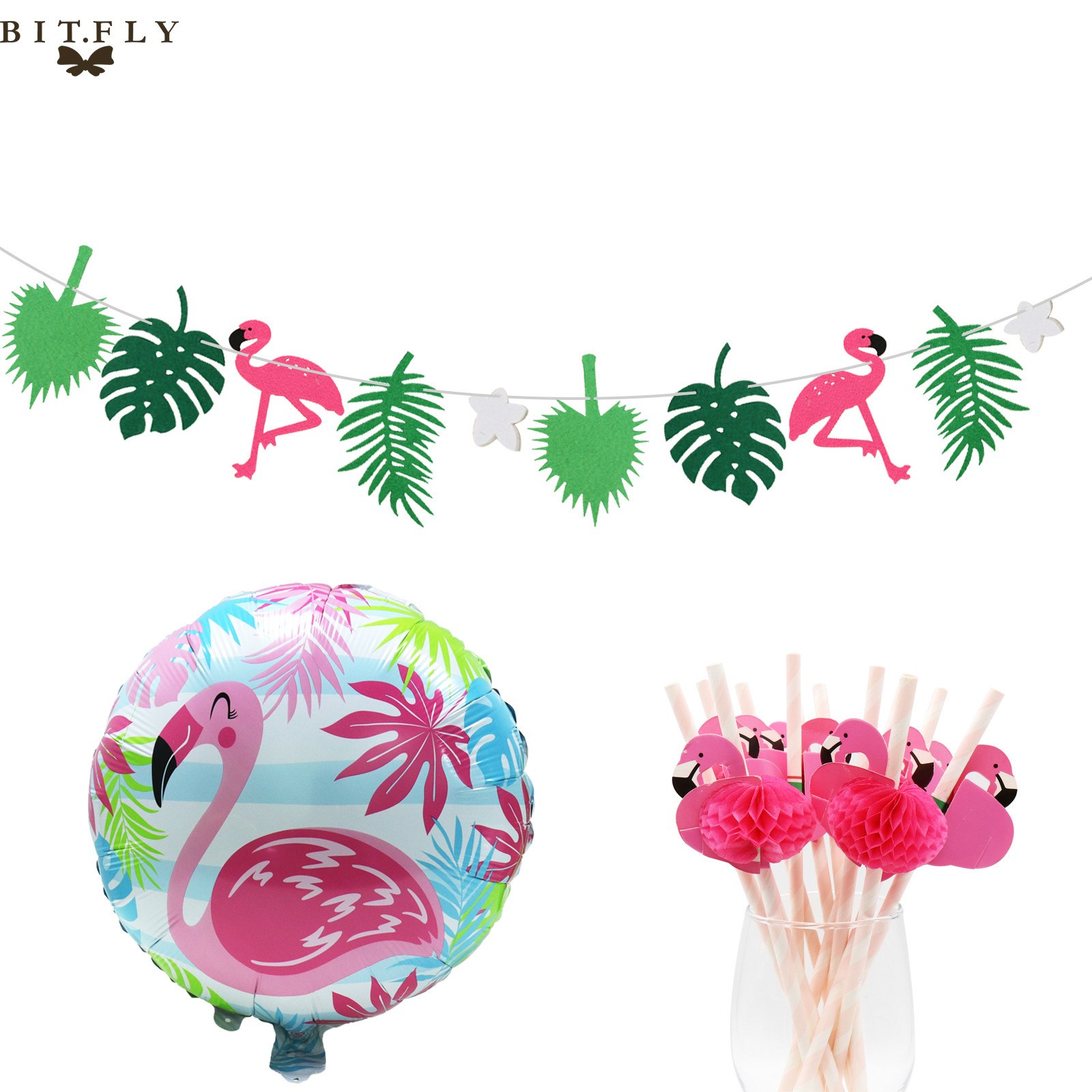 Flamingo-th-me-d-corations-de-f-te-flamingo-ballon-banni-re-papier-de-paille-verres