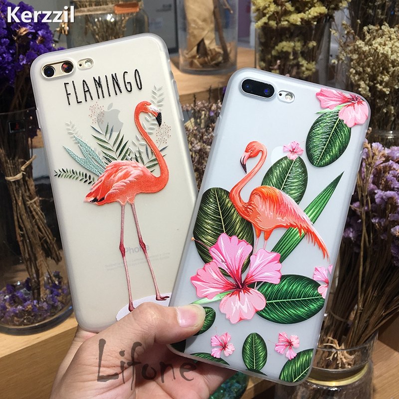 Kerzzil-3D-Relief-Case-Flamingo-Pour-iPhone-7-6-6-s-PLus-7-plus-Couverture-de