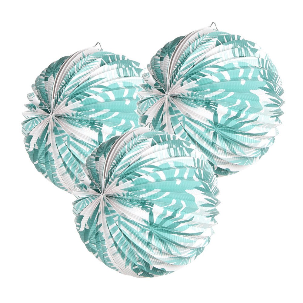Flamant-Tropical-Summer-Party-D-coration-3-pcs-9-Accord-on-Papier-Lanternes-avec-Feuilles-de