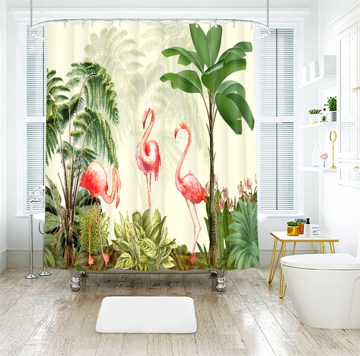 Fournitures-de-salle-de-bains-simple-main-peint-flamingo-feuilles-tropicales-num-rique-impression-imperm-able