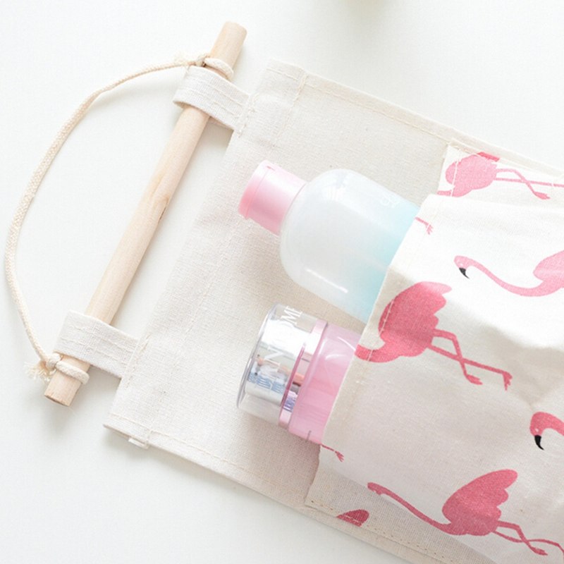 IHOMEE-Flamingo-Coton-Lin-Hanging-Sac-De-Rangement-3-Poches-Mur-Mont-Armoire-Accrocher-Sac-Mur