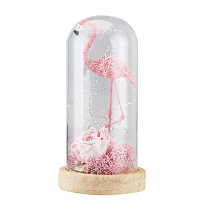 D-cor-pour-La-Maison-Rose-Flamingo-avec-Roses-Fleurs-Artificielles-LED-Lumi-re-en-Verre