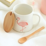 350-ml-Mignon-Rose-Flamant-C-ramique-Caf-Tasse-avec-Couvercle-et-Cuill-re-Caf-Th