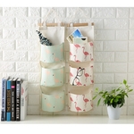 IHOMEE-Flamingo-Coton-Lin-Hanging-Sac-De-Rangement-3-Poches-Mur-Mont-Armoire-Accrocher-Sac-Mur
