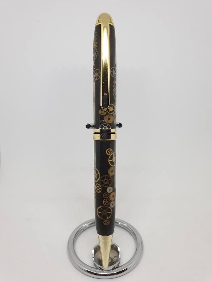 stylo en résine avec incrustation mécanismes de montre à bille - Modèle Elodie.