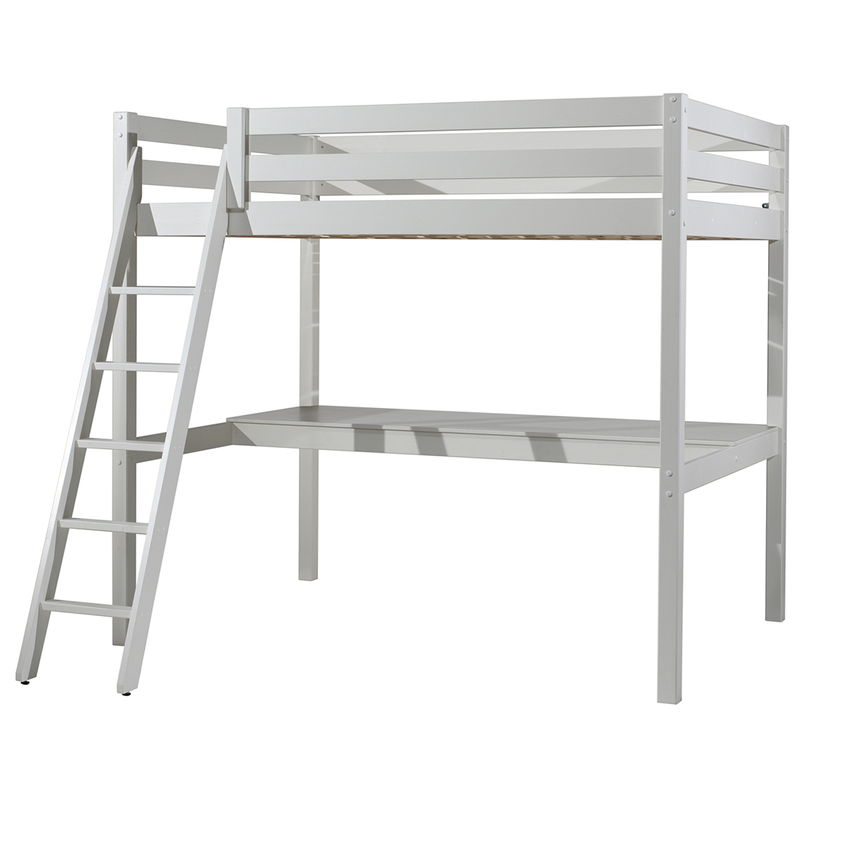 Lit Mezzanine 140x200 Sommier Inclus et Bureau Vipack Pino - Blanc