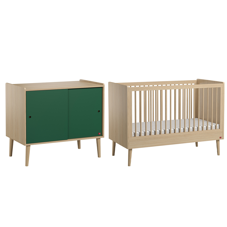 Lit Bebe Et Commode 2 Portes Coulissantes Vox Retro Bois Vert Packs Bebe Lit Commode Petits Meubles