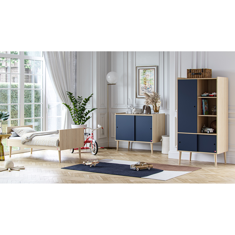 Chambre complète lit bébé évolutif - commode et armoire 1 porte Vox Retro Bois Bleu